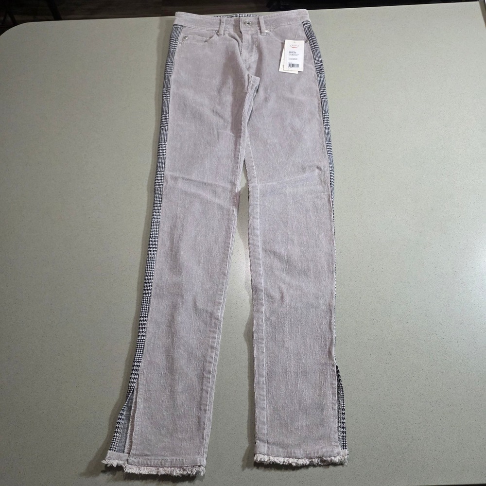 BNCI Boundless North Gray Corduroy Houndstooth Stripe Fringe Hem Pants Size 24